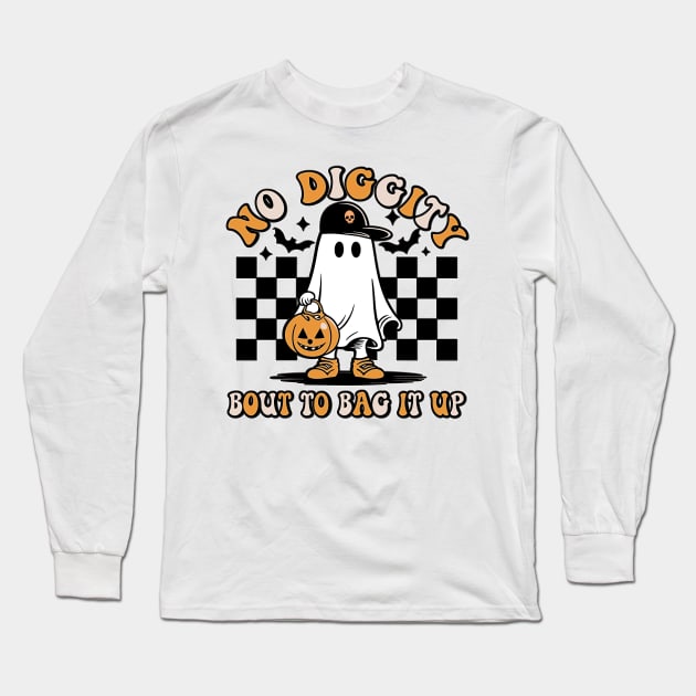 Cool No Diggity Bout To Bag It Up Ghost Halloween Long Sleeve T-Shirt by masterpiecesai